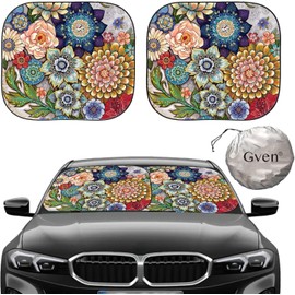 Gven Windshield Sun Shade for Car 2-Piece Foldable Sunshade for Front Windows, Blocks UV Rays, Automotive Interior Sun Protection Car Summer