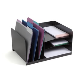 Huron Desktop File Organizer Combo Vert 3 Slot/Horz 3 Slot, Black Commercial Grade Steel