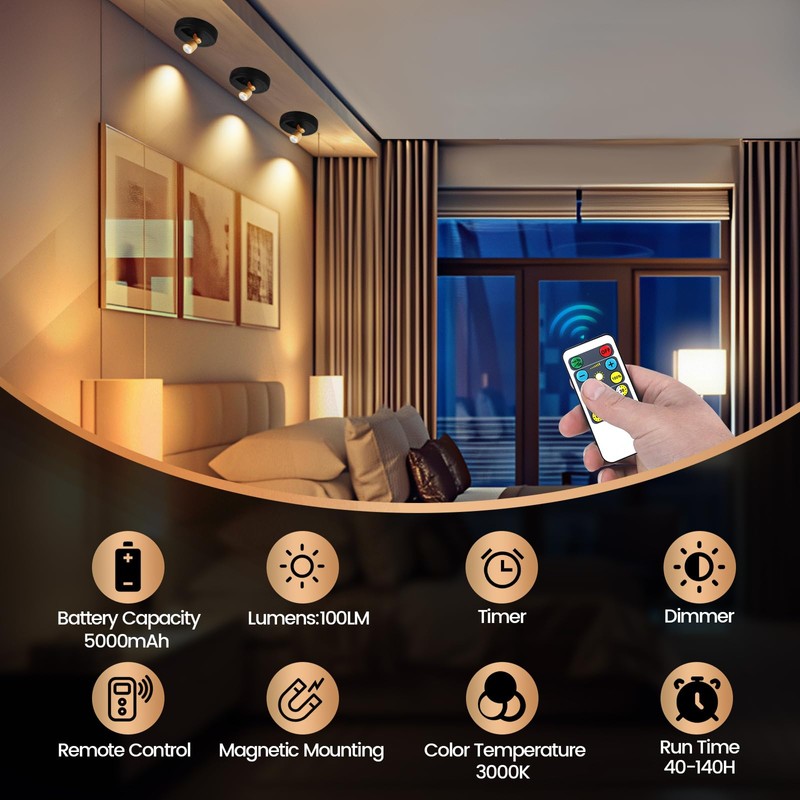 KANESIKI Rechargeable Spotlight, Battery Powered Picture Lights with Remote, Dimmable
