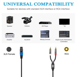 JOLGOO Unbalanced XLR Female to Dual RCA Y Splitter Breakout Cable, 1 XLR Female to 2 RCA Male Y Breakout Cable Adapter Cord, 2 Meters