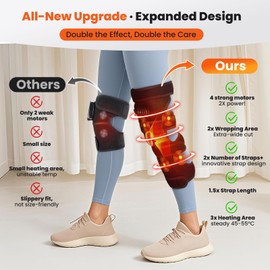 EDIFOLLY Heated Knee Brace with Vibration, Large Heating Area Heating Pad for Knee, 4 Motors 5 Massage Modes, 12V Direct Plug Power Supply Heated Knee Massager, Black