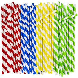 Flexible Disposable Paper Drinking Straws, 19.7 x 0.6 cm, 100% Biodegradable, Colourful Stripes, Pack of 250