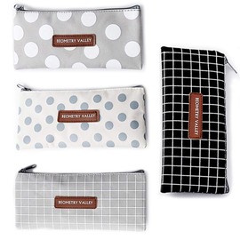 Pack of 4 Pencil Case, Stationary Bag, Vintage Canvas Simple Style Pencil Case, Cosmetic Bags with Zip for Stationery Travel (Black, Grey)