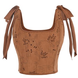 CR ROLECOS Women's Brown Renaissance Corset Top Vintage Lace Up Floral Overbust Bustier Bodice XXL