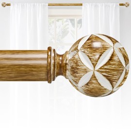 Wood Curtain Rods For Windows 48to 84 Inches ，1 Inch Diameter Heavy-Duty Adjustable Decorative Curtain Rods With Four-Leaf Clover Carving Finials For Bedrooms & Living Rooms