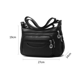 NOTAG Women Crossbody Bag, Soft PU Leather Multi-Pocket Casual Crossbody Handbags Large Capacity Shoulder Bag (Black)