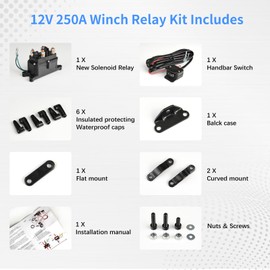 MaySpare 250A 12V Winch Solenoid Relay Contactor Winch Rocker Thumb Switch with Mounting Brackets Terminal Caps and Handle Bar Control Switch for ATV UTV 1500lb-5000lb
