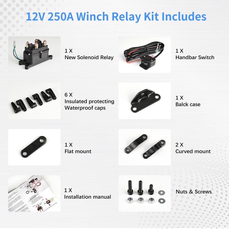MaySpare 250A 12V Winch Solenoid Relay Contactor Winch Rocker Thumb