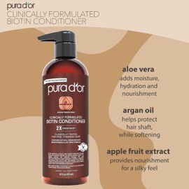 PURA D'OR PURA D'OR 16 Oz Professional Grade Clinically Formulated Biotin Conditioner - Daily Hair Care Routine For Thinning Hair - 2X Concentrated Herbal Blend Hair Thickening Products For Women & Men