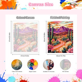 NEWENMO DIY Colourful Desert Painting by Numbers Adults, Colourful Flower Paint by Numbers Adult, Cactus Painting by Numbers Kits, DIY Hand Painted Oil Painting Set with Brushes and Acrylic Paints