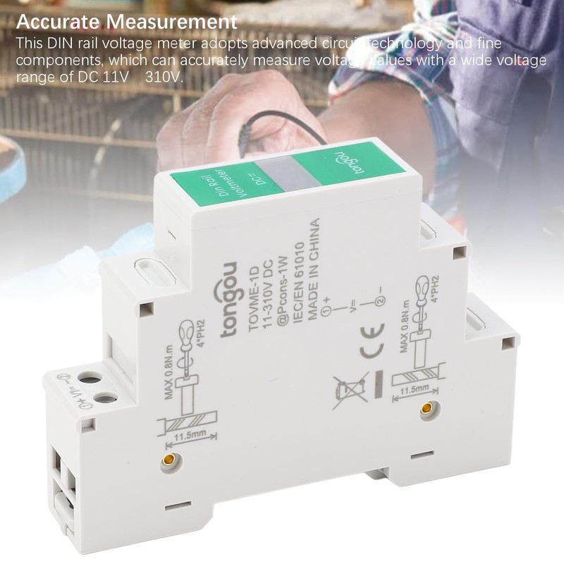 DIN Rail Voltmeter, DC 11V-310V DC Voltage Meter, Digital Display,