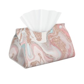 Rose Gold Glitter Coral Gray Pastel Marble Tissue Box Cover Rectangle PU Leather Facial Case Paper Holder Organizer for Decor Bathroom Vanity Countertop Bedroom Dresser Night Stand Desk Car Office