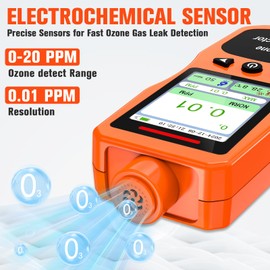 ZYKYCX Portable Ozone Detector, 0-20 PPM Ozone Gas Monitor with 0.01 PPM High Resolution, 16H Long Battery Life, Ozone Meter with Alarm, O3 Air Quality Monitor with Temp & Humidity Tester, Orange