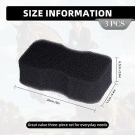 Horse Grooming Kit - 3 Pcs Black Sponges for Cleaning, Massaging, and Bathing, Large Size, Soft and Durable, Perfect for Horse Care