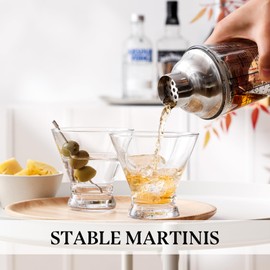 OUWO Martini Glasses Set of 6, 8oz Stemless Martini Cocktail Glasses for Margarita, Cosmopolitan, Manhattan, Home Bar, Gimlet, Pisco Sour, Brandy, Crystal Clear