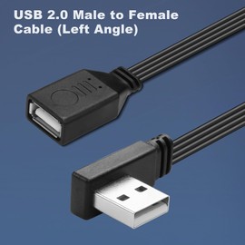 JSADZKJ 90 Degree USB 2.0 Cable USB A Male to Female Flat Short Cable Support to Charging/Transfer Left Angle USB 2.0 Extension Cable for Laptop,TV,Keyboard,Printer,USB Flash Drive 12in/30cm (Left)