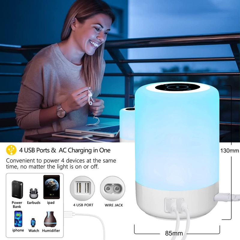 Taipow Bedside Lamp with 4 USB Charging Port, Night Light