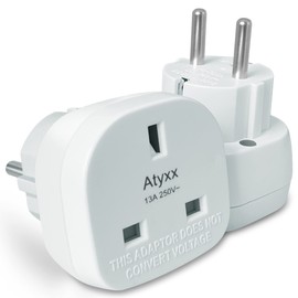 Atyxx European Travel Adapter - BS8546 Approved Type G to Type E/F EU Plug for Phone Charger, Gadgets - Child-Safe Earthed EU Plug Adapter - Works In Over 80 European & Asian Countries – White
