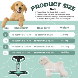 LiebeDD Dog Harness Green XL - Chest Harness Dog Medium Large Adjustable Reflective Anti-Pull Dog Harness French Bulldog Dog Pull Harness Dog Harness