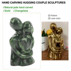 gemshan Hugging Couple Statues Green Natural Jade Lovers Statue Hand Carved Small Art Couple Sculpture Pocket Art Figurine for Home Office Decoration