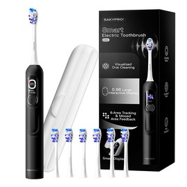 SAKYPRORAL Smart Electric Toothbrush, 6 Brush Heads w/Travel Case, AI Zone Cleaning Tracking, 5 Brushing Modes, 150-Day Battery, Smart Timer, Dental Hygiene Essentials