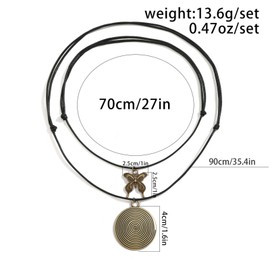 Buyongwant Butterfly Necklace for Women Y2k Necklace Black Leather Wax Thread Necklace for Women Fashion Hip Hop Double Chain Women Jewelry Bronze