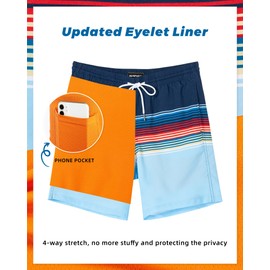 SURF CUZ Mens Swim Trunks with Compression Liner Quick Dry Swim Shorts 7" Swimming Trunks Stretch Zipper Pockets,Colorful Stripes,M