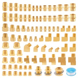 Ailbiuko 92PCS Brass Pipe Fittings Assortment Kit NPT Adapter,Hex Nipple,Reducer Bushing,Hex Coupling,90 Degree & 45 Degree Barstock Street Elbow,Street Tee,Bulk Head Fittings Kits