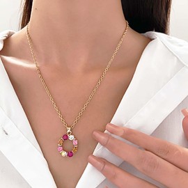 Inilbran Boho Color Crystal Circle Necklace Vintage Hollow Circle Pendant Necklace Colorful Circle Choker Necklace Rhinestone Circle Chain Necklace Jewelry for Women or Girls