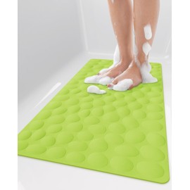 Bligli Bath Tub Shower Mat, 16x31.5 Inch Standard Non-Slip Bathtub Mats with Strong Suction Cups, Soft Rubber Anti-Slip Bathroom Floor Mat, Machine Washable, Comfort on Feet, 100% BPA Free (Green)