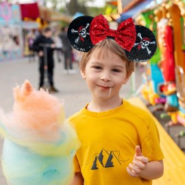 Tarocynn Mouse Ears Headband, Sequin Bow Headbands for Women Party Favors Cosplay Accessories (Pirate)