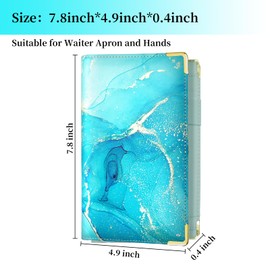 Cutaswish Server Book, Cutaswish Server Books for Waitress Cute, Waiter Receipt Book, PU Leather Waitress Book with Zipper Pocket, Waitress Accessories, Marble Blue