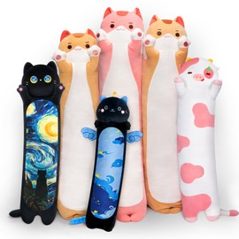 Mewaii Artist-Designed Ultra Soft Long Cat Plush Body Pillow, Extra Stuffing for Comfort, Premium Quality Stuffed Animal Gift for Girlfriend or Cat Lovers (Brown Cat Body Pillow 28 Inch)