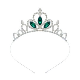 Yheahin Sparkly Princess Crystal Tiara and Crown Rhinestone Cross Birthday Tiara Bride Wedding Costume Hair Accessories for Girls (Silver and green)