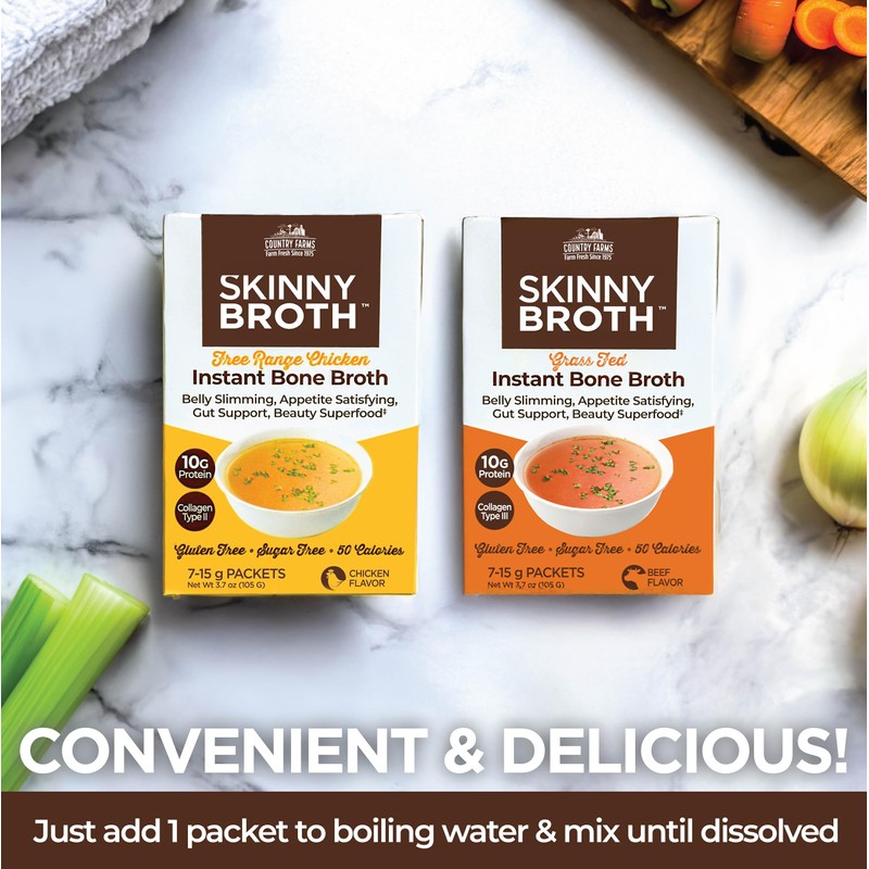 COUNTRY FARMS Skinny Broth 7-Day Plan, Instant Chicken and Beef