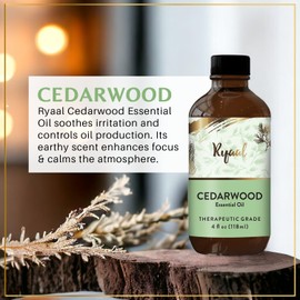 Ryaal Cedarwood Essential Oil for Aromatherapy, Skin & Hair, Natural & Undiluted Essential Oil for Diffuser, Candle & Soap Making, Premium Grade with Glass Dropper, 4 Fl Oz