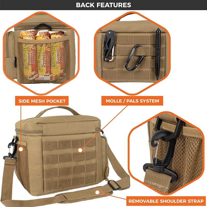 opux Tactical Lunch Box for Men, Tan Mens Insulated Lunch