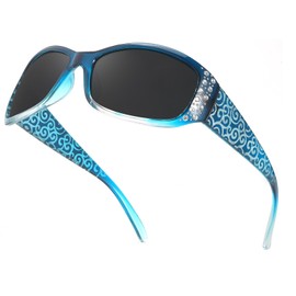 TJUTR Polarised Sunglasses Womens with UV400 Protection Wraparound Shades with Rhinestone Design and Wave Pattern Temple for Driving, Hiking & Travel