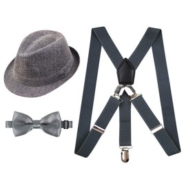 Alizeal 1 inch Suspender and Bow Tie Set with Hat for Kids(Gray)