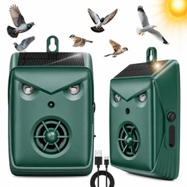 2026 Solar Ultrasonic Bird Repellent Outdoor,2 Pcs Woodpecker Deterrent for House,USB Charging & Waterproof Goose Pigeon Bird Deterrents for Outside,Birds Repeller Scare Devices for Garden Orchard