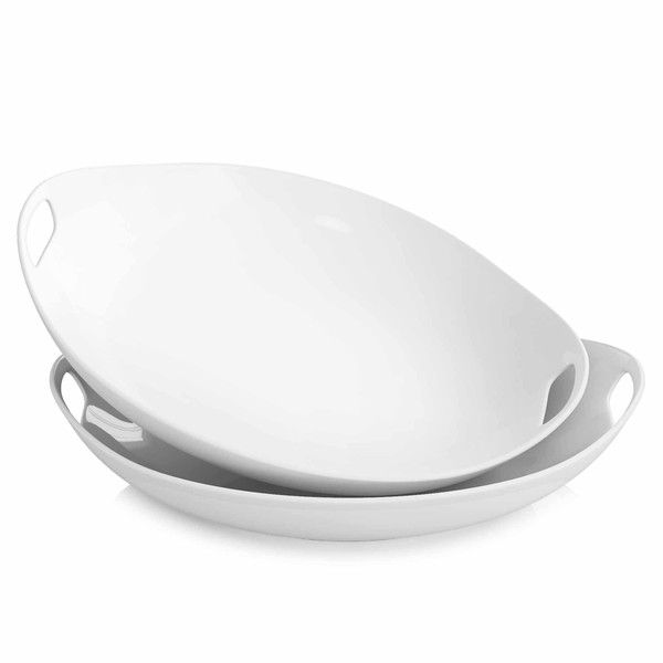 LAUCHUH Serving Platters for Entertaining White Serving Dishes with Handles Pasta Bowl Serving Bowl Set for Pasta Platter Set Large Dinner Plate for Meat,12 inches, Set of 2