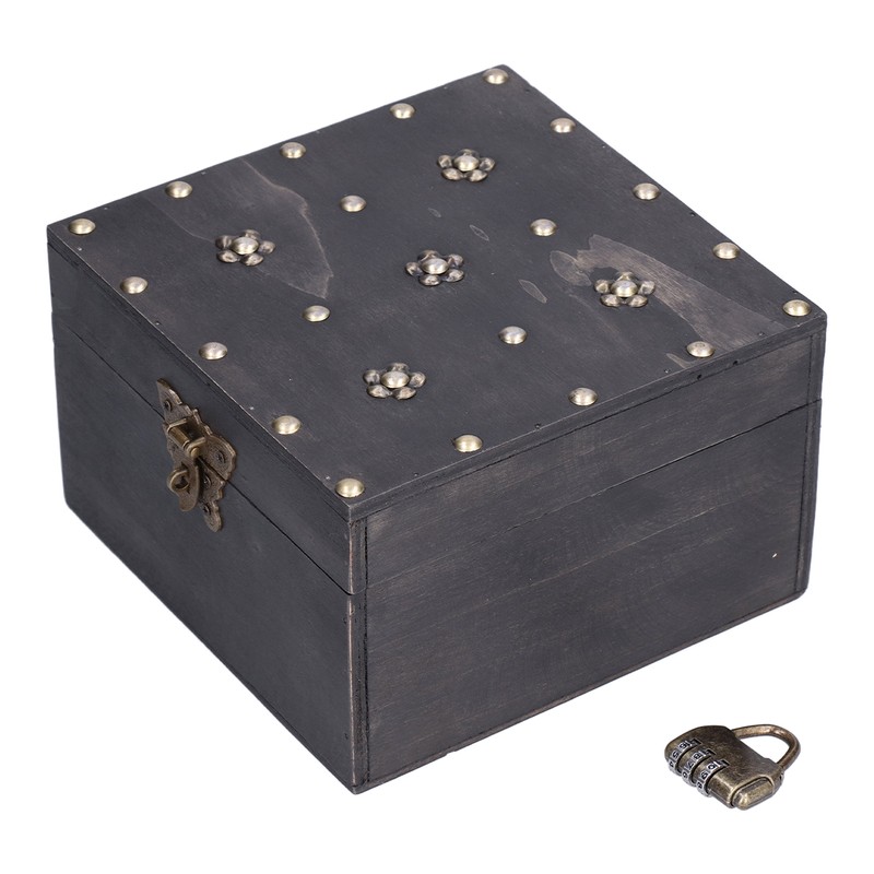 Treasure Props Storage Box with Password Lock Retro Wooden Storage