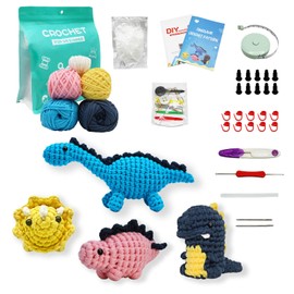 Uongeod - Kit de ganchillo para principiantes, kit de tejer de cuatro tipos de dinosaurios y amigurumi de ganchillo con tutoriales paso a paso para niños y adultos