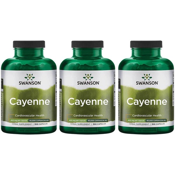 Swanson Cayenne - Herbal Supplement Promoting Digestion, Circulation & Metabolism Support - Natural Formula May Support Heart Health - (300 Capsules, 450mg Each) 3 Pack
