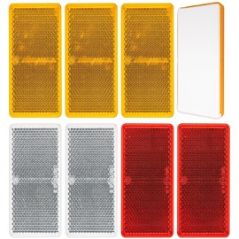Rectangular Reflectors for Sticking, Pack of 8, Orange, White and Red, 94 x 44 x 7 mm, with E-Mark, Square Reflectors for Trailers, Cat's Eye Left Right, Rear Reflector Diffusion Disc
