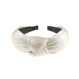 Womens Girls Evening Fancy Metallic Pinstripe Fabric Knot Twist Twisted Turban Wide Thick Formal Fancy Dress Headband Alice Band Hair Accessories Hairband Christmas Wedding Bridesmaid Party Pale Grey