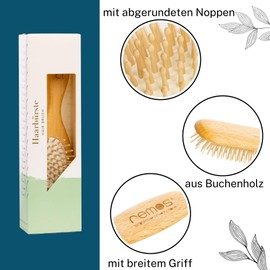 Remos Pneumatic Hair Brush Wide with Wooden Pins Made of Beech Wood - Full