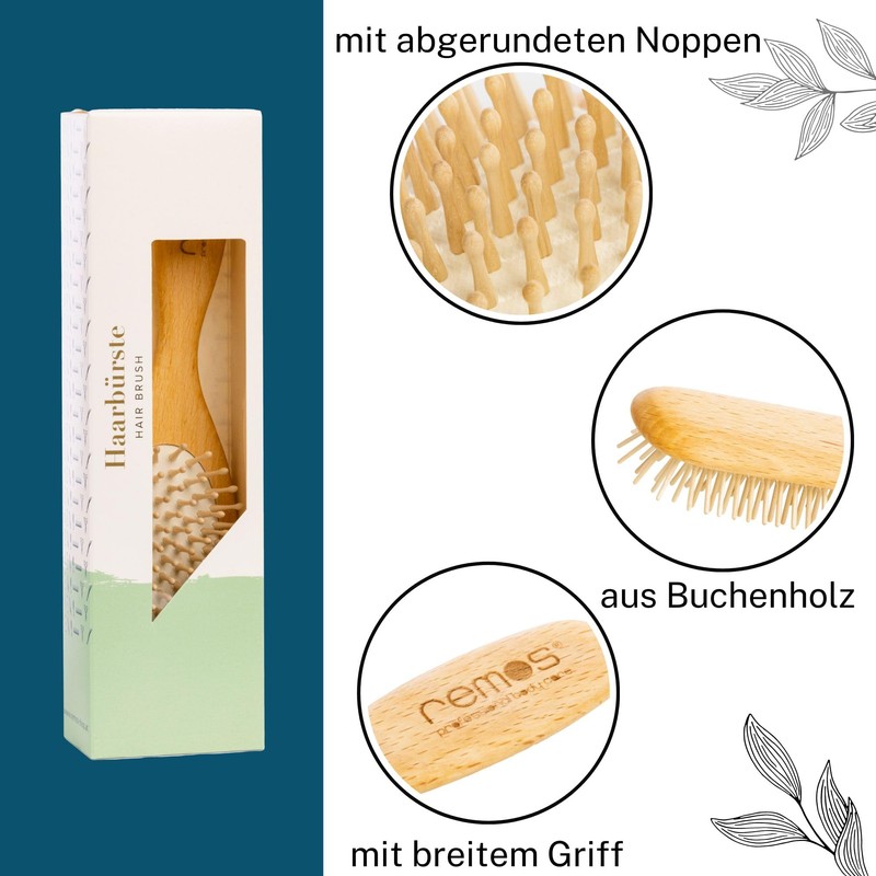 Remos Pneumatic Hair Brush Wide with Wooden Pins Made of