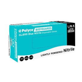 Polyco GL8992 Bodyguards 4 Nitrile Lightly Powdered Disposable Glove, Size M, Blue, Pack of 100
