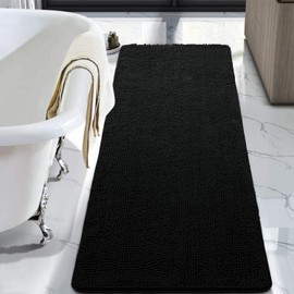 LOCHAS Luxury Bathroom Rug Shaggy Bath Mat 24 x 60 Inch, Washable Non Slip Bath Rugs for Bathroom Shower, Soft Plush Chenille Absorbent Carpets Mats, Black
